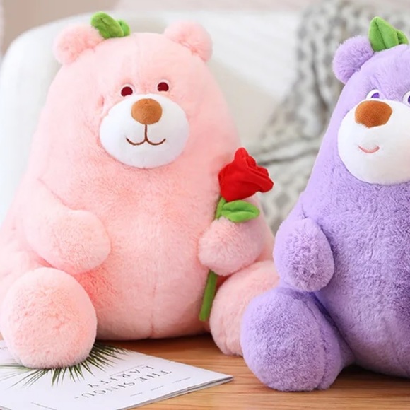 Teddy bear plushie doll pink fuzzy home decor rose flower cute fun - Picture 3 of 3